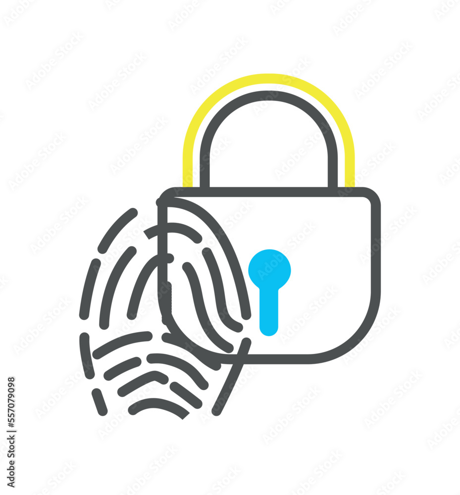 Poster biometric authorization colorful icon. fingerprint on lock. interface for programs, software and app