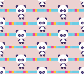 Seamless pattern e Panda with Rainbow Stripe, for Children textile