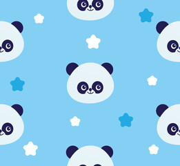 Seamless pattern  face of the Panda with stars, for Children textile