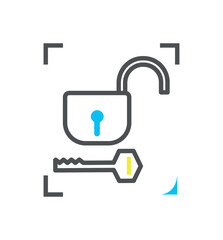 Biometric authorization colorful icon. Open padlock with key, modern technologies and digital world. Successful verification and authentication, proof of identity. Cartoon flat vector illustration