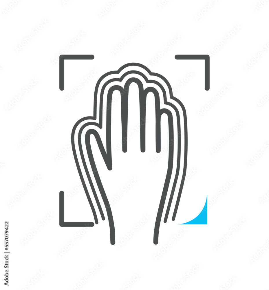 Poster biometric authorization colorful icon. hand in square, graphic element for site. ui and ux design. p