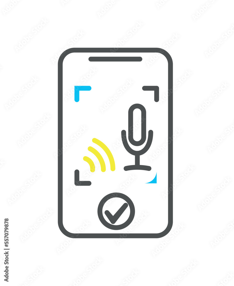 Poster voice authorization colorful icon. sound waves with microphone, modern technology and digital world.