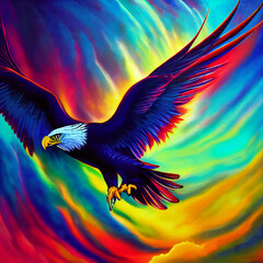 Fototapeta premium cute animal little pretty colorful eagle portrait from a splash of watercolor illustration