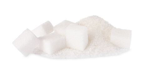 Granulated and cubed sugar isolated on white