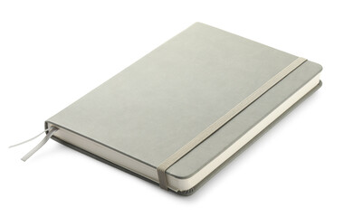 Closed grey office notebook isolated on white