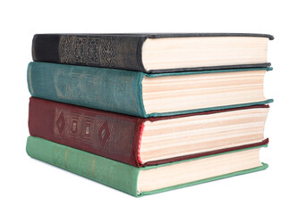 Fototapeta premium Stack of many old hardcover books isolated on white