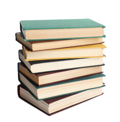 Stack of many old hardcover books isolated on white