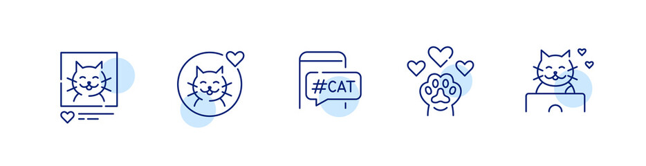 5 cat blogger icons. Pet social media presence. Pixel perfect, editable stroke