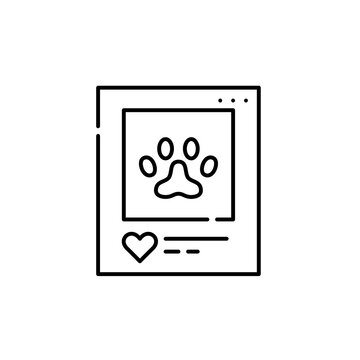 Pets pictures on social media. Paw and likes. Pixel perfect, editable stroke icon