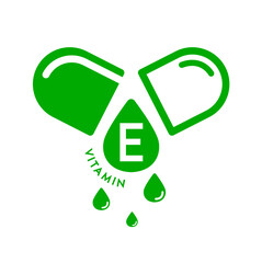 Vitamin E icon in capsule green form simple line isolated on a white background. Design for use on web app mobile and print media. Medical symbol concept. Vector EPS10 illustration.