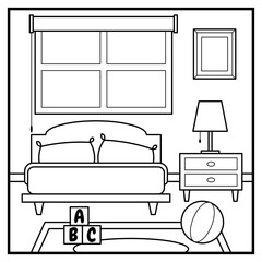 Coloring page of kid's bedroom