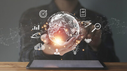 Men's Virtual Mobile Global Internet Connection Metaverse Business Technology Application Global Internet Connection and Digital Marketing, Finance & Banking, Digital Link Technology, Big Data