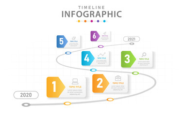 Infographic template 6 Steps Modern Timeline diagram with roadmap.