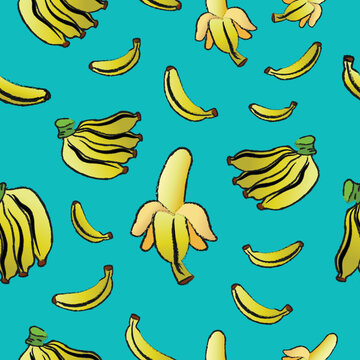 Banana pattern seamless vector on blue color background , fruit pattern seamless wallpaper