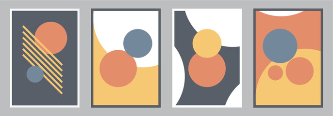minimalistic illustration of a wall frame on the theme of circles and lines in blue, red and yellow