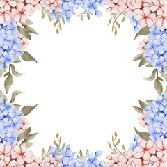 Hand painted Watercolor flower frame. Watercolor purple and pink flowers frame suitable for invitation, wedding, card, etc 