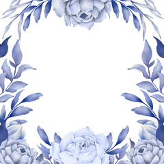 hand drawing floral frame. Watercolor blue flower frame suitable for wedding, invitation, decoration, card, etc 