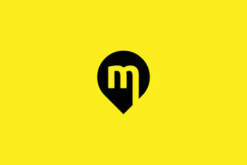 Minimal Awesome Trendy Professional Letter M Location Logo Design Template On Yellow Background