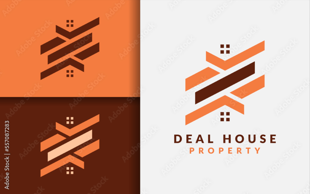 Poster This image features an abstract geometric house logo concept design, suitable for use in branding and marketing materials for a building or architecture business.