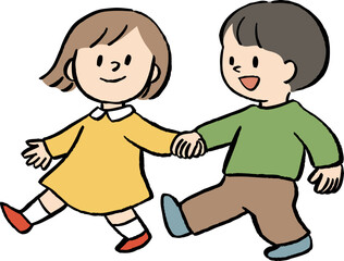 手を繋いで歩く子どものイラスト
