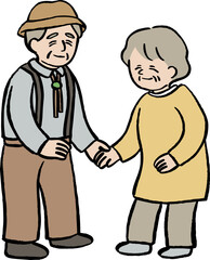 手を繋ぐ老人のイラスト