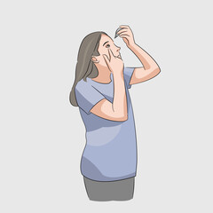 woman using eye drop treating infection standing 