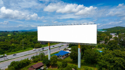 Advertising billboard white screen and traffic road.