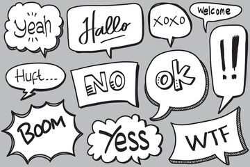 Hand drawn set of speech bubbles isolated . Doodle set element. Vector illustration.