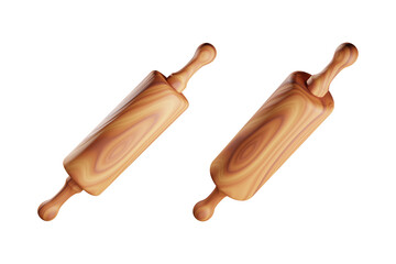 3d rendering of wood rolling pin with white background