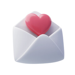 3d Open Mail Letter with Heart. Anniversary, Valentine's Day Concept.
