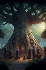 Huge oak tree on top of hill, majestic scenery