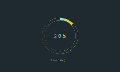 20 percent rainbow loading bar, uploading bar for user interface, colorful Futuristic loading bar.
