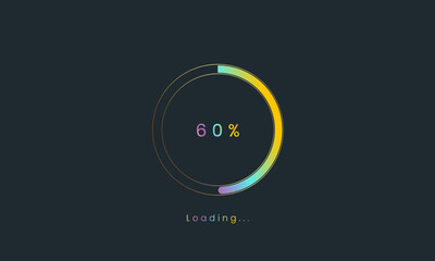 60 percent rainbow loading bar, uploading bar for user interface, colorful Futuristic loading bar.