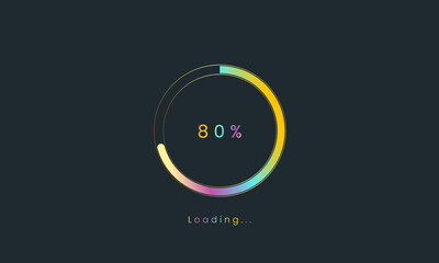 80 percent rainbow loading bar, uploading bar for user interface, colorful Futuristic loading bar.