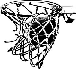 the basketball ball through in the basketball hoop