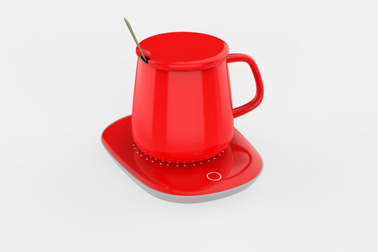 Usb Coffee Cup Warmer Heater for Desk Electric Heating Plat. 3d illustration.