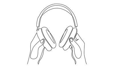 Continuous line of hand holding headphone