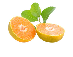 tangerine or mandarin fruit with leaves isolated transparent png