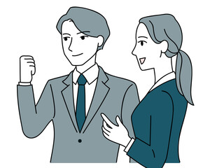 スーツの男女が笑顔で会話をしているイラスト