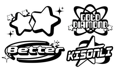 Vector Graphic Assets Set. Bold modern Shapes for Posters Template, flyers, clothes, social media, graphic design, sticker, In Y2k style, Futuristic, Anti-design, Digital Collage, Retro Futurist.