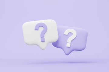 3D question mark symbols isolate on purple background. 3d question mark object for social media. 3d render illustation.