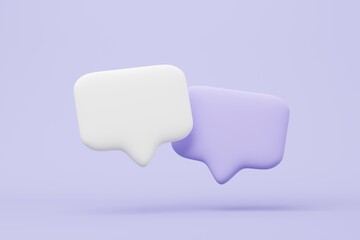 3D speech bubble symbols isolate on purple background. 3d speech bubble object with empty space for social media. 3d render illustation.