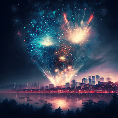 Naklejka premium fireworks over the city