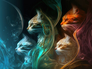 Cats in Colorful Smoke