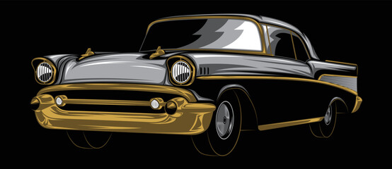 Abstract American Classic Car. Glow, Shine and Neon Effect - obrazy, fototapety, plakaty