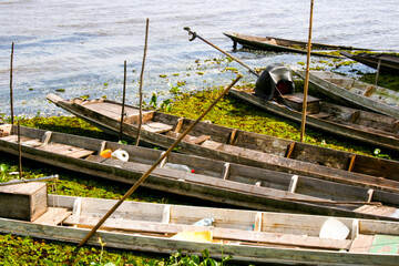  old wooden boat in lake south Thailand and travel