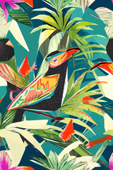 Beautiful textile pattern with bird, flowers and leaves. Floral plant pattern for fabric. Vector background for your design.