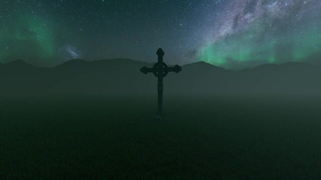 cross in the mountain 3d render