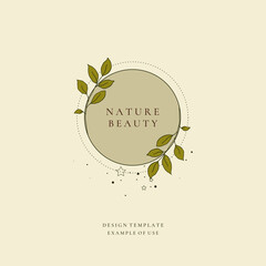 Minimalist greenery vintage colorful floral leaves logo template. Botanic hand drawn branch, twig monogram design. Wedding elegant botanical logo vector illustration