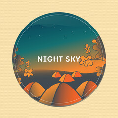 Camping with tent and beautiful night sky. Scenery vector illustration. 